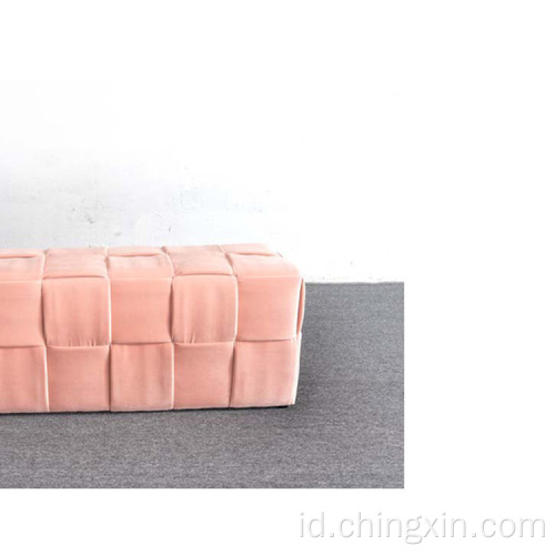 Pink Beludru Penyimpanan Ottoman Furniture Ruang Tamu